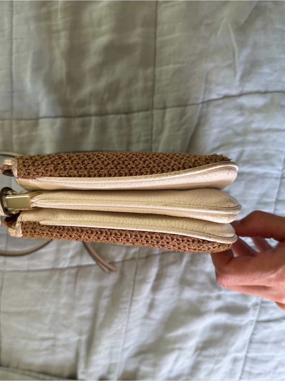 Kate Spade Straw Raffia Crossbody Tan Cream Leather Trim - Picture 8 of 8